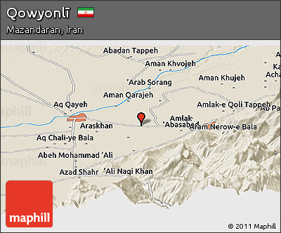 Shaded Relief Panoramic Map of Qowyonlī