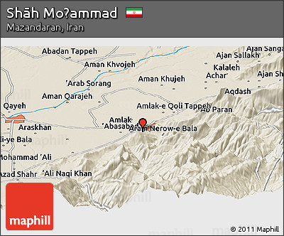 Shaded Relief Panoramic Map of Shāh Moḩammad