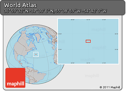 Gray Location Map of the Area around 37° 14' 49" N, 55° 10' 29" W