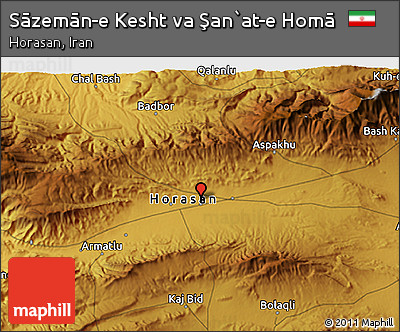 Physical 3D Map of Sāzemān-e Kesht Va Şan`at-e Homā