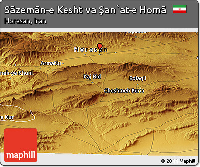 Physical Panoramic Map of Sāzemān-e Kesht Va Şan`at-e Homā