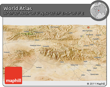 Satellite 3D Map of the Area around 37° 14' 49" N, 57° 1' 29" E