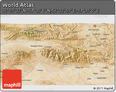 Satellite 3D Map of the Area around 37° 14' 49" N, 57° 1' 29" E