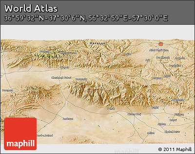 Satellite 3D Map of the Area around 37° 14' 49" N, 57° 1' 29" E