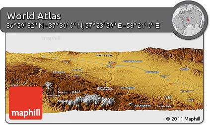 Physical Panoramic Map of the Area around 37° 14' 49" N, 57° 52' 30" E