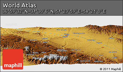 Physical Panoramic Map of the Area around 37° 14' 49" N, 57° 52' 30" E