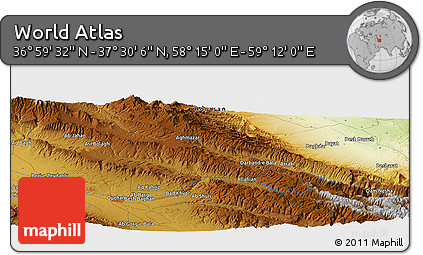 Physical Panoramic Map of the Area around 37° 14' 49" N, 58° 43' 30" E