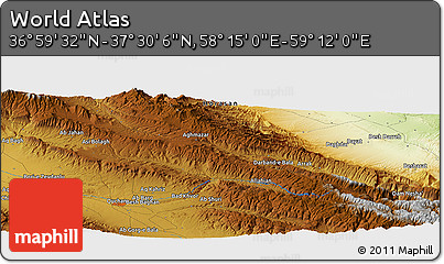 Physical Panoramic Map of the Area around 37° 14' 49" N, 58° 43' 30" E
