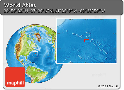 Physical Location Map of the Area around 37° 14' 49" N, 61° 7' 30" W
