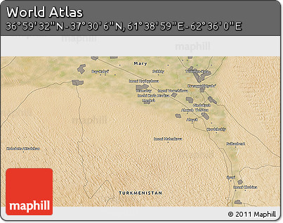 Satellite 3D Map of the Area around 37° 14' 49" N, 62° 7' 30" E