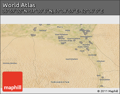 Satellite 3D Map of the Area around 37° 14' 49" N, 62° 7' 30" E