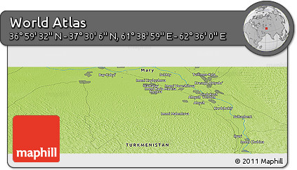 Physical Panoramic Map of the Area around 37° 14' 49" N, 62° 7' 30" E