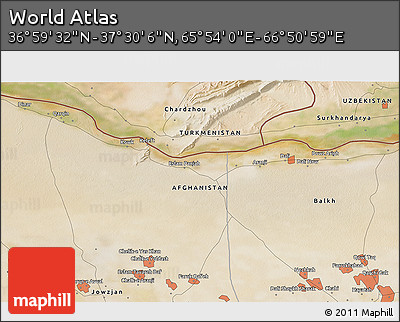 Satellite 3D Map of the Area around 37° 14' 49" N, 66° 22' 30" E