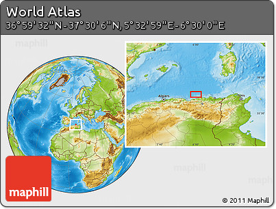 Physical Location Map of the Area around 37° 14' 49" N, 6° 1' 30" E