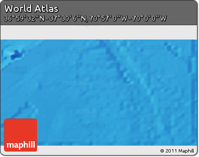 Physical 3D Map of the Area around 37° 14' 49" N, 70° 28' 29" W