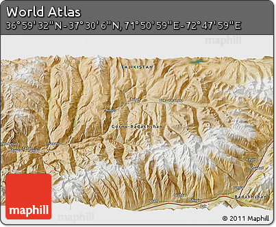 Satellite 3D Map of the Area around 37° 14' 49" N, 72° 19' 29" E