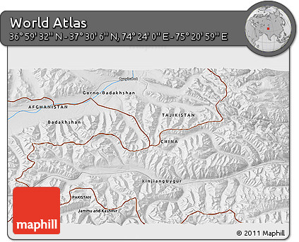 Physical 3D Map of the Area around 37° 14' 49" N, 74° 52' 30" E