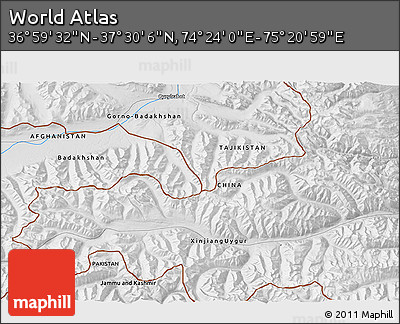 Physical 3D Map of the Area around 37° 14' 49" N, 74° 52' 30" E