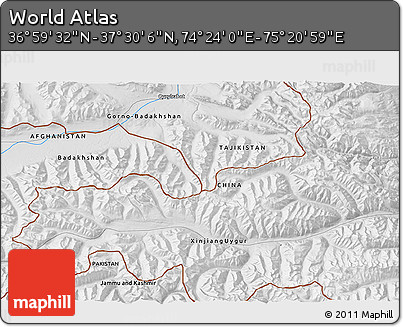 Physical 3D Map of the Area around 37° 14' 49" N, 74° 52' 30" E