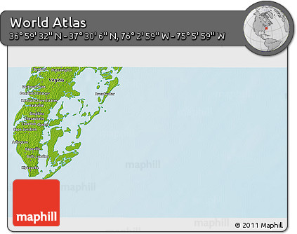 Physical 3D Map of the Area around 37° 14' 49" N, 75° 34' 29" W