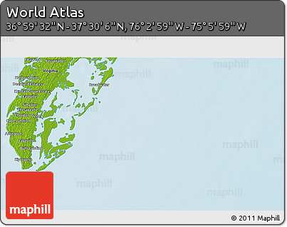 Physical 3D Map of the Area around 37° 14' 49" N, 75° 34' 29" W