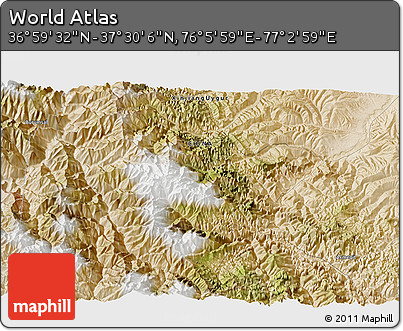 Satellite 3D Map of the Area around 37° 14' 49" N, 76° 34' 29" E