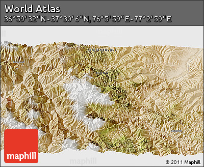 Satellite 3D Map of the Area around 37° 14' 49" N, 76° 34' 29" E
