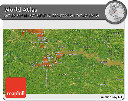 Satellite 3D Map of the Area around 37° 14' 49" N, 77° 16' 30" W