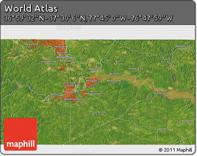 Satellite 3D Map of the Area around 37° 14' 49" N, 77° 16' 30" W
