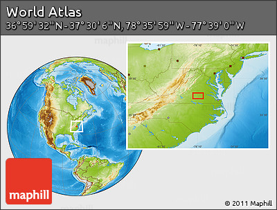 Physical Location Map of the Area around 37° 14' 49" N, 78° 7' 30" W