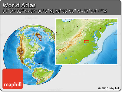 Physical Location Map of the Area around 37° 14' 49" N, 78° 7' 30" W