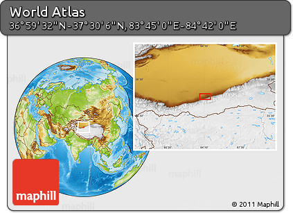 Physical Location Map of the Area around 37° 14' 49" N, 84° 13' 29" E