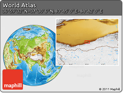 Physical Location Map of the Area around 37° 14' 49" N, 84° 13' 29" E
