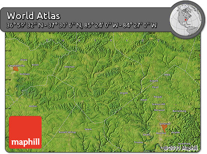 Satellite Map of the Area around 37° 14' 49" N, 84° 55' 30" W