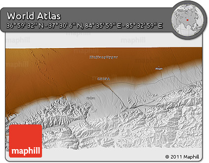 Physical 3D Map of the Area around 37° 14' 49" N, 85° 4' 29" E