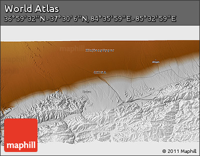 Physical 3D Map of the Area around 37° 14' 49" N, 85° 4' 29" E