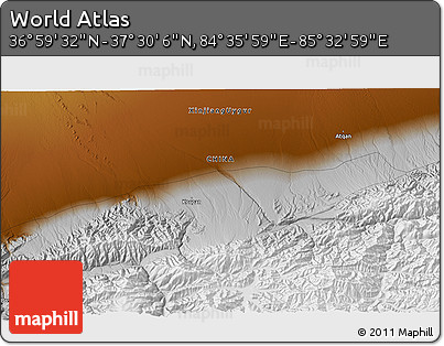 Physical 3D Map of the Area around 37° 14' 49" N, 85° 4' 29" E