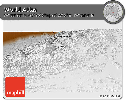 Physical 3D Map of the Area around 37° 14' 49" N, 85° 55' 30" E