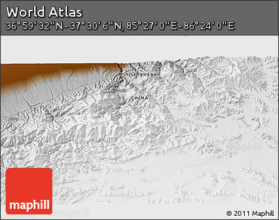 Physical 3D Map of the Area around 37° 14' 49" N, 85° 55' 30" E