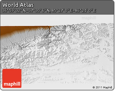 Physical 3D Map of the Area around 37° 14' 49" N, 85° 55' 30" E