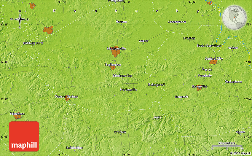 Physical Map of Earlington