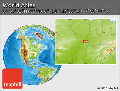 Physical Location Map of the Area around 37° 14' 49" N, 88° 19' 29" W