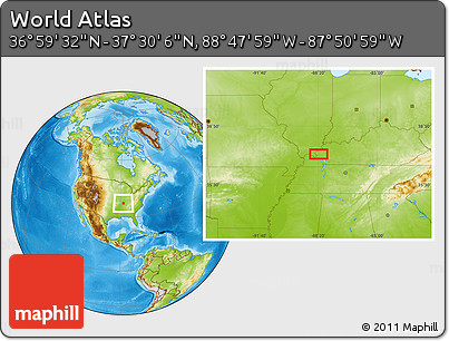 Physical Location Map of the Area around 37° 14' 49" N, 88° 19' 29" W