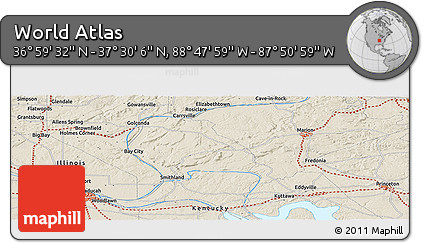 Shaded Relief Panoramic Map of the Area around 37° 14' 49" N, 88° 19' 29" W
