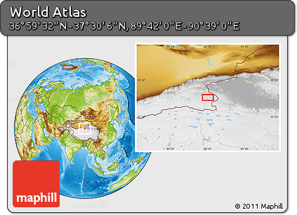 Physical Location Map of the Area around 37° 14' 49" N, 90° 10' 30" E