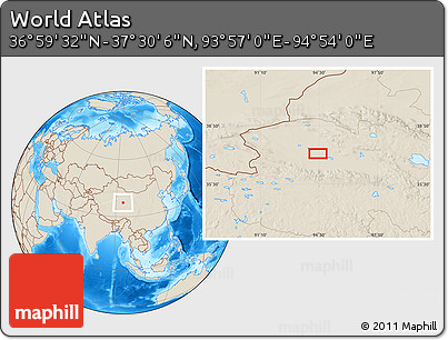 Shaded Relief Location Map of the Area around 37° 14' 49" N, 94° 25' 30" E