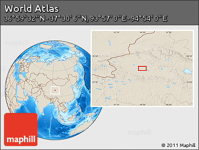 Shaded Relief Location Map of the Area around 37° 14' 49" N, 94° 25' 30" E