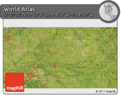 Satellite 3D Map of the Area around 37° 14' 49" N, 94° 16' 30" W