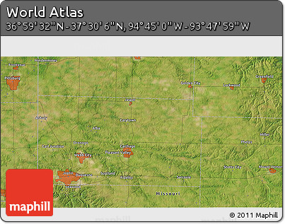 Satellite 3D Map of the Area around 37° 14' 49" N, 94° 16' 30" W