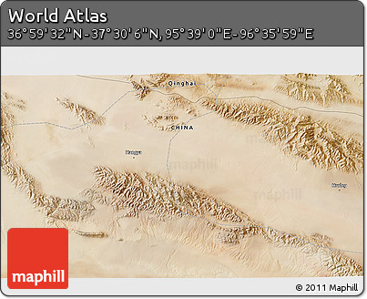 Satellite 3D Map of the Area around 37° 14' 49" N, 96° 7' 30" E